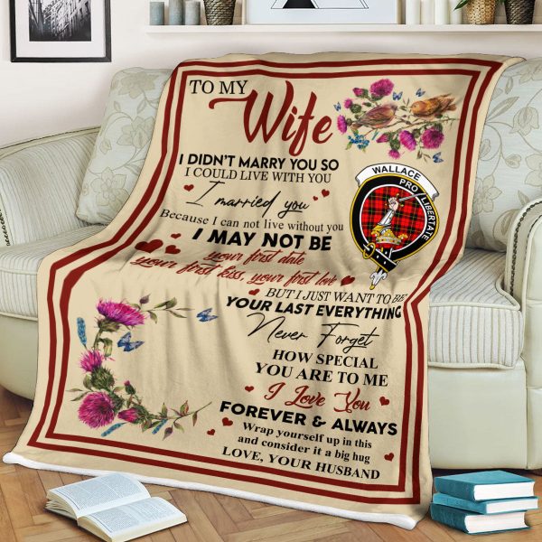 Scots Print Blanket - Wallace Tartan Crest Blanket To My Wife Style, Gift From Scottish Husband on Sale