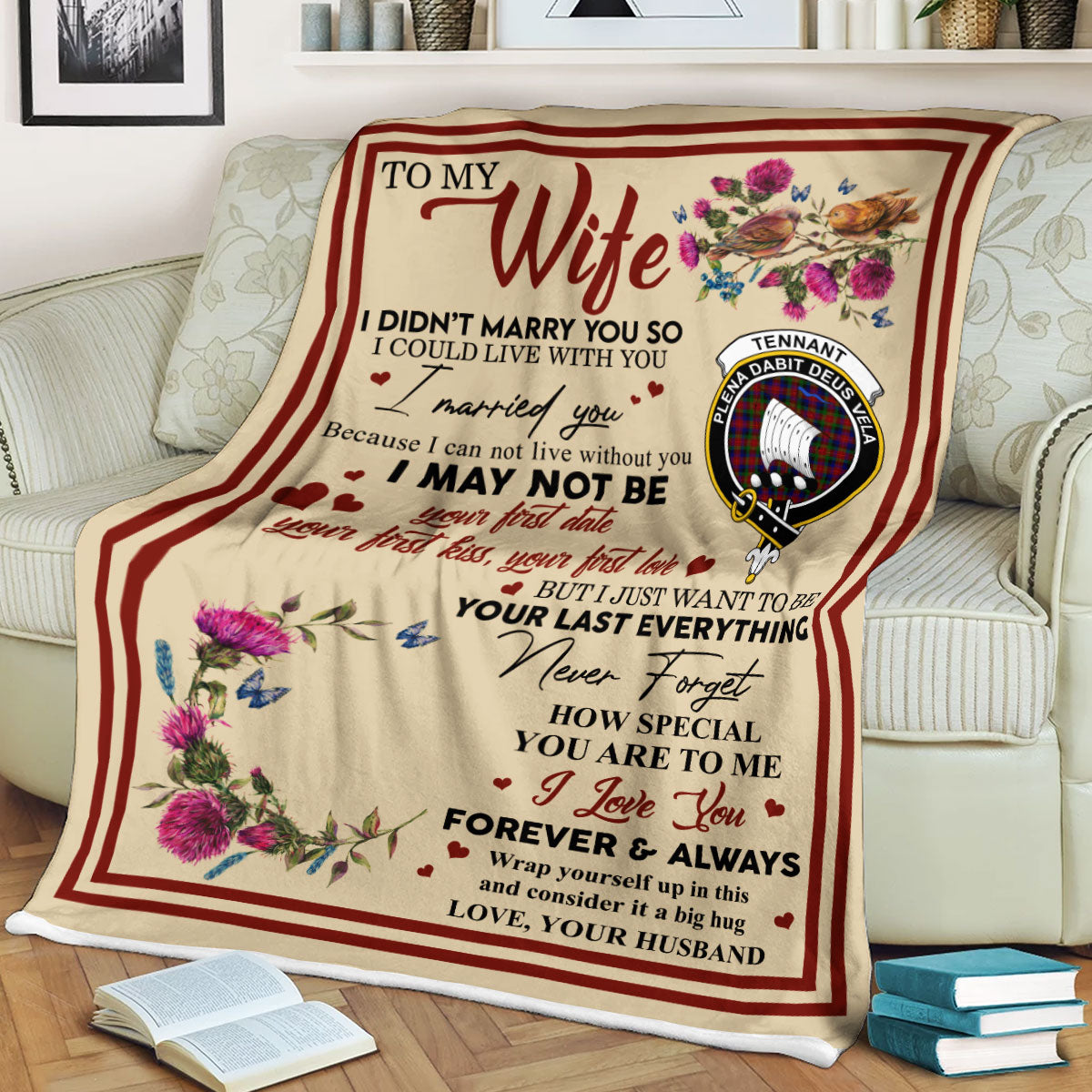 Scots Print Blanket – Tennant Tartan Crest Blanket To My Wife Style, Gift From Scottish Husband Online Sale