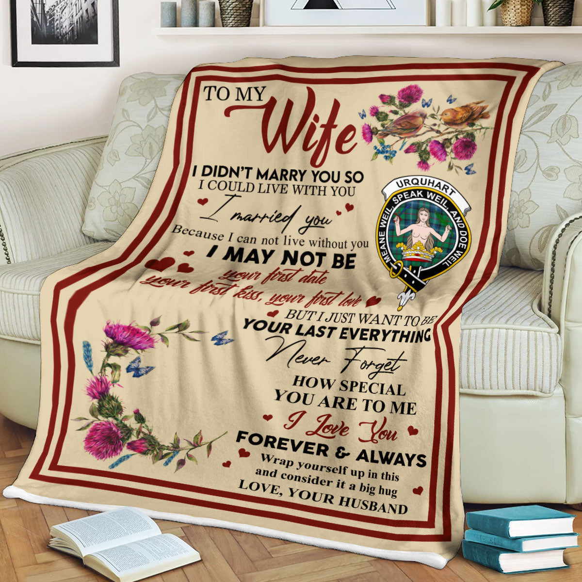 Scots Print Blanket – Urquhart Tartan Crest Blanket To My Wife Style, Gift From Scottish Husband Online