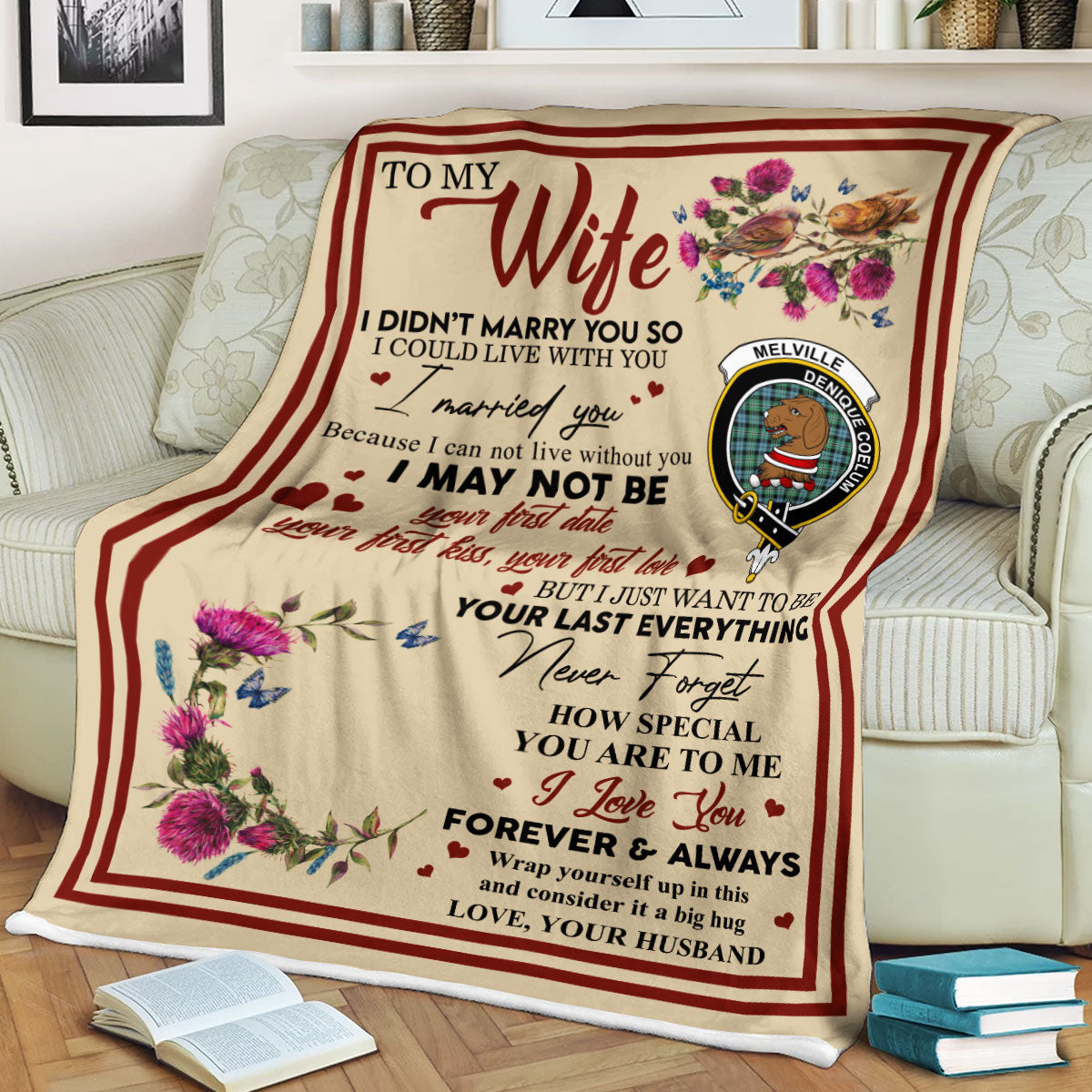 Scots Print Blanket – Melville Tartan Crest Blanket To My Wife Style, Gift From Scottish Husband Hot on Sale