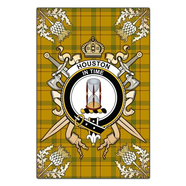 Houston Tartan Crest Black Garden Flag - Gold Thistle Style Hot on Sale