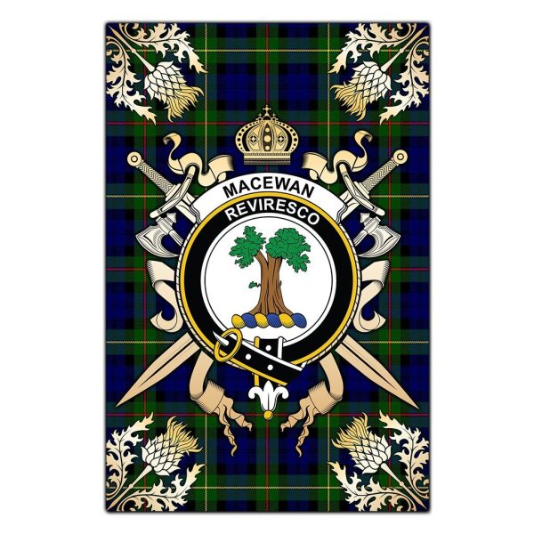 MacEwan Tartan Crest Black Garden Flag - Gold Thistle Style Online