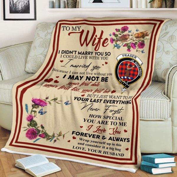 Scots Print Blanket - Fraser (of Lovat) Tartan Crest Blanket To My Wife Style, Gift From Scottish Husband Online Sale