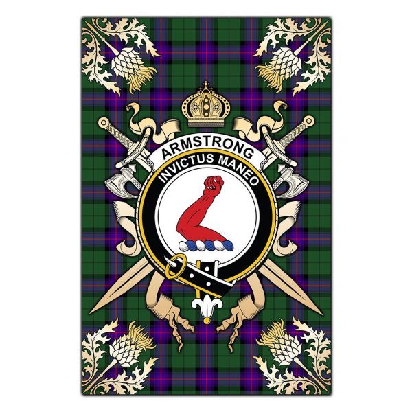 Armstrong Modern Tartan Crest Black Garden Flag - Gold Thistle Style Supply