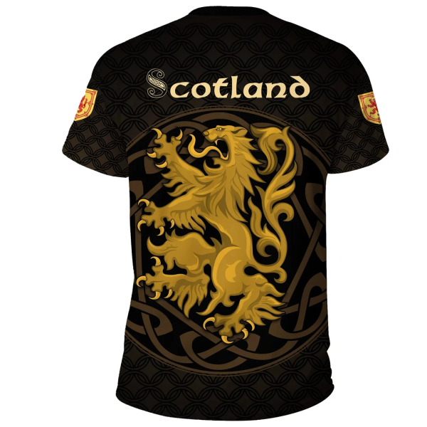 Scots Print T-shirt - Luckenbooth Thistle And Lion Style T-shirt Online Sale - Image 2