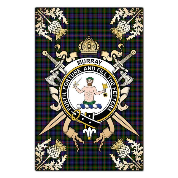 Murray of Atholl Modern Tartan Crest Black Garden Flag - Gold Thistle Style For Cheap