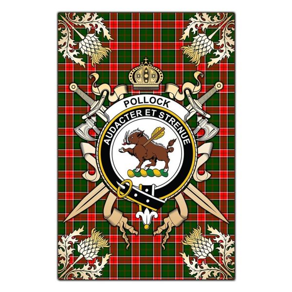 Pollock Modern Tartan Crest Black Garden Flag - Gold Thistle Style Online Sale