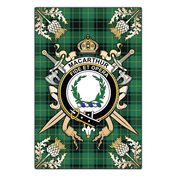 MacArthur Ancient Tartan Crest Black Garden Flag - Gold Thistle Style Hot on Sale
