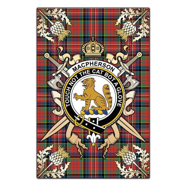 MacPherson Ancient Tartan Crest Black Garden Flag - Gold Thistle Style on Sale