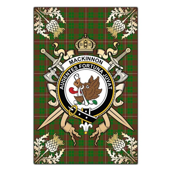 MacKinnon Hunting Modern Tartan Crest Black Garden Flag - Gold Thistle Style Fashion