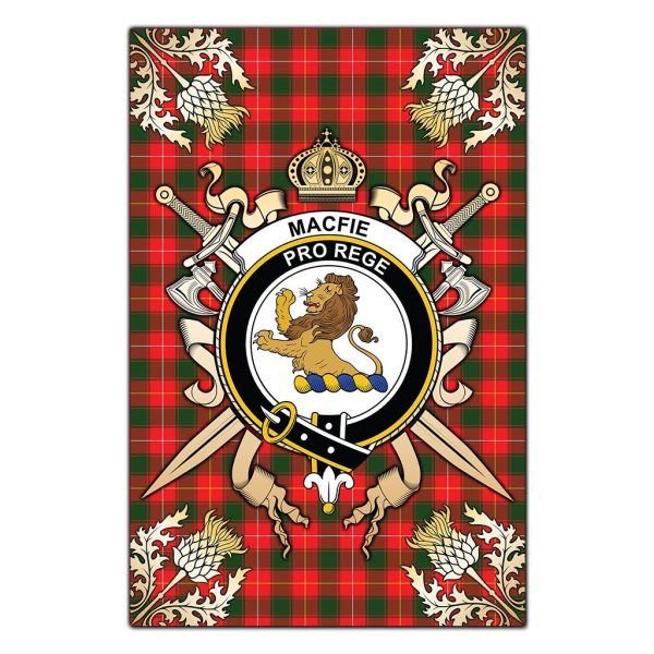 MacFie Tartan Crest Black Garden Flag - Gold Thistle Style Sale