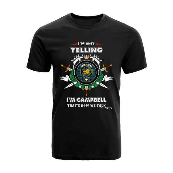 Campbell Ancient Tartan Crest T-shirt - I m not yelling style For Sale