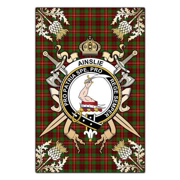 Ainslie Tartan Crest Black Garden Flag - Gold Thistle Style Discount