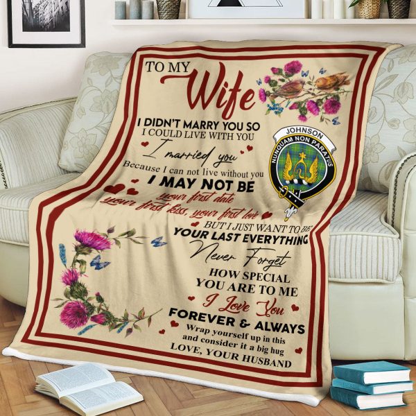 Scots Print Blanket - Johnson Tartan Crest Blanket To My Wife Style, Gift From Scottish Husband on Sale