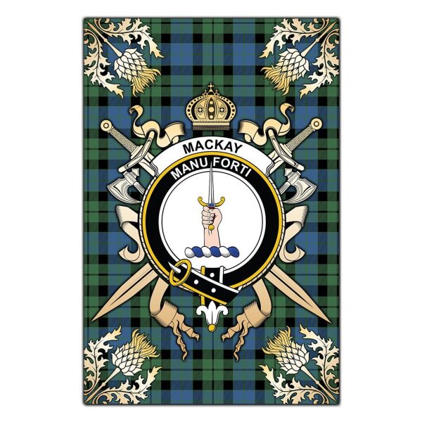 MacKay Ancient Tartan Crest Black Garden Flag - Gold Thistle Style For Discount