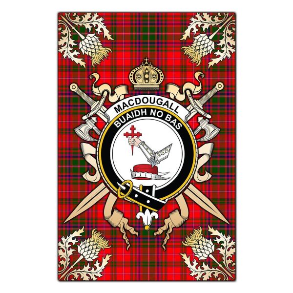 MacDougall Modern Tartan Crest Black Garden Flag - Gold Thistle Style Online