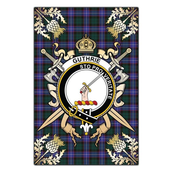 Guthrie Modern Tartan Crest Black Garden Flag - Gold Thistle Style Hot on Sale