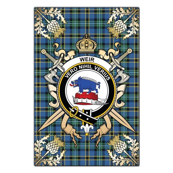 Weir Ancient Tartan Crest Black Garden Flag - Gold Thistle Style Discount
