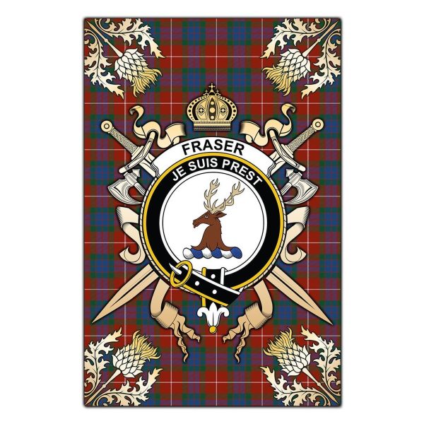 Fraser Ancient Tartan Crest Black Garden Flag - Gold Thistle Style For Cheap