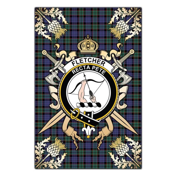 Fletcher Modern Tartan Crest Black Garden Flag - Gold Thistle Style Hot on Sale