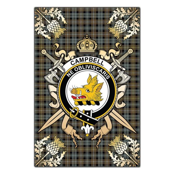 Campbell Argyll Weathered Tartan Crest Black Garden Flag - Gold Thistle Style Online Hot Sale