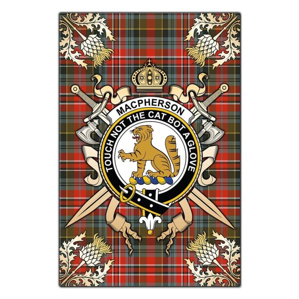 MacPherson Weathered Tartan Crest Black Garden Flag - Gold Thistle Style Supply