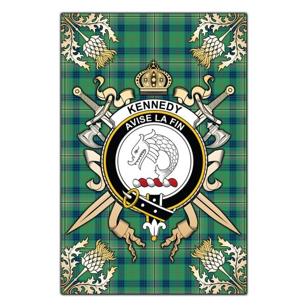 Kennedy Ancient Tartan Crest Black Garden Flag - Gold Thistle Style Hot on Sale