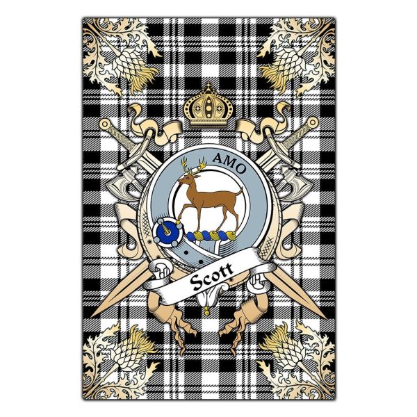 Scott Black White Modern Tartan Crest Black Garden Flag - Gold Thistle Style Online now