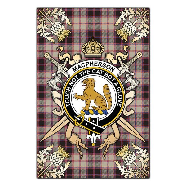 MacPherson Hunting Ancient Tartan Crest Black Garden Flag - Gold Thistle Style For Cheap