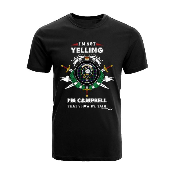 Campbell of Cawdor Tartan Crest T-shirt - I m not yelling style on Sale
