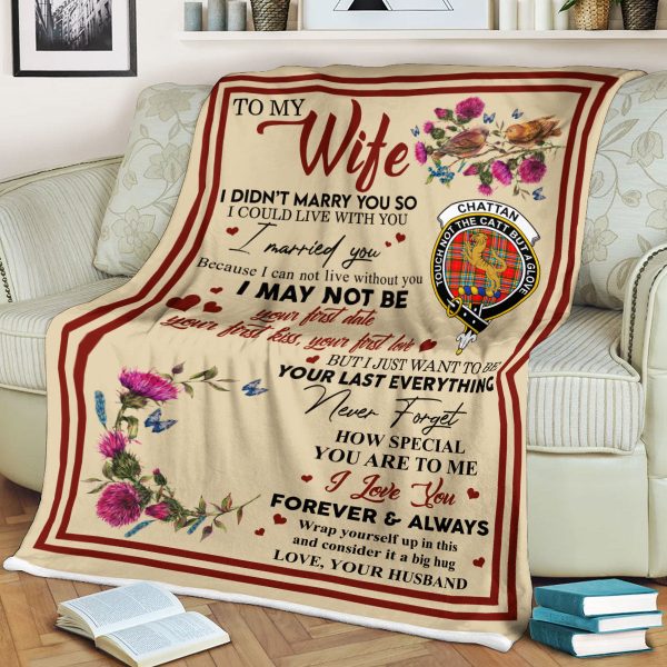 Scots Print Blanket - Chattan Tartan Crest Blanket To My Wife Style, Gift From Scottish Husband For Sale