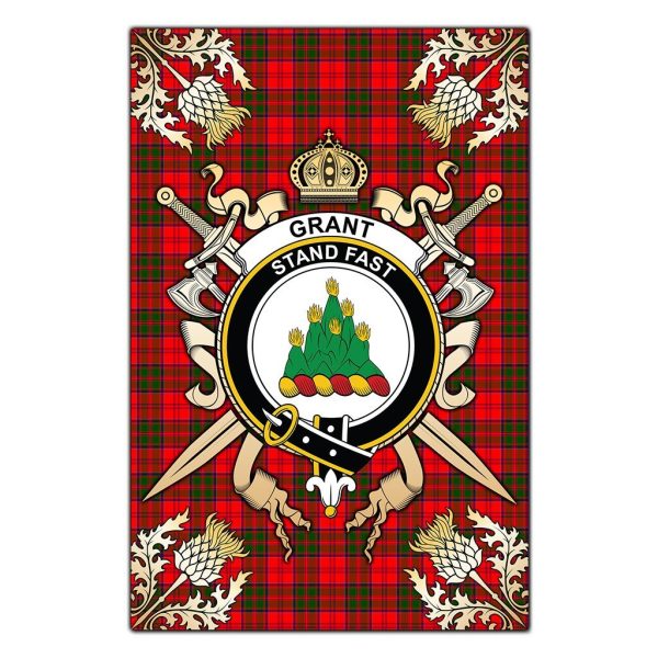 Grant Modern Tartan Crest Black Garden Flag - Gold Thistle Style Sale