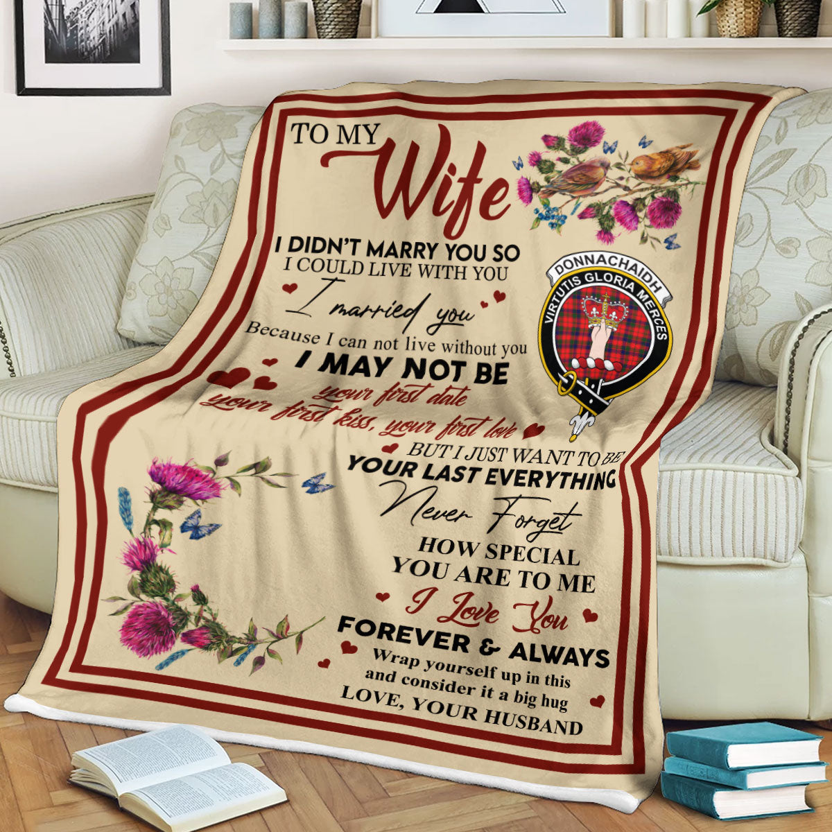 Scots Print Blanket – Donnachaidh Tartan Crest Blanket To My Wife Style, Gift From Scottish Husband Online Hot Sale