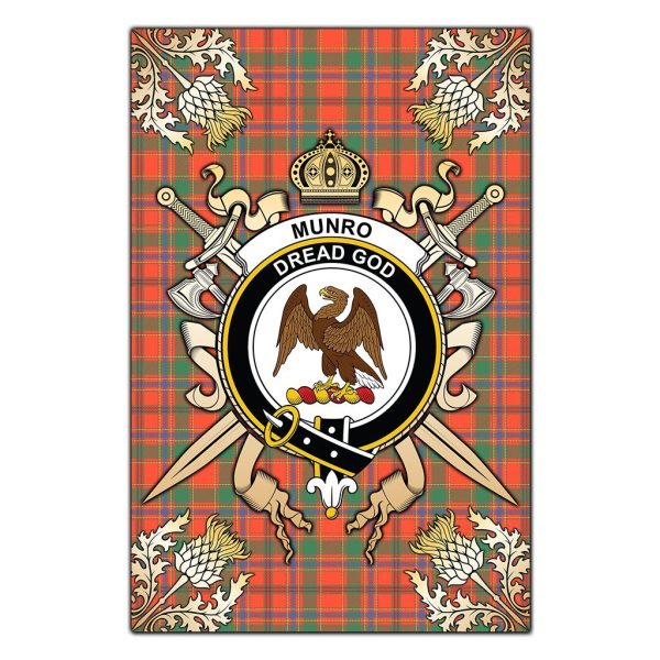 Munro Ancient Tartan Crest Black Garden Flag - Gold Thistle Style Cheap
