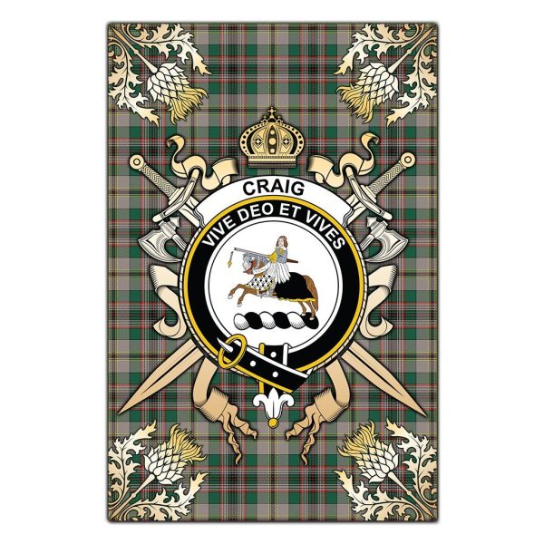 Craig Ancient Tartan Crest Black Garden Flag - Gold Thistle Style Online