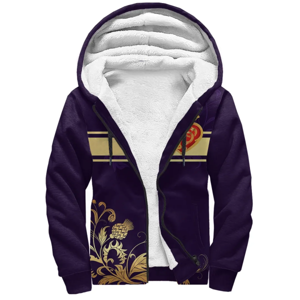 Scots Print Sherpa Hoodie - Scotland Valentine Heart Thistle Celtic Style Sherpa Hoodie Fashion