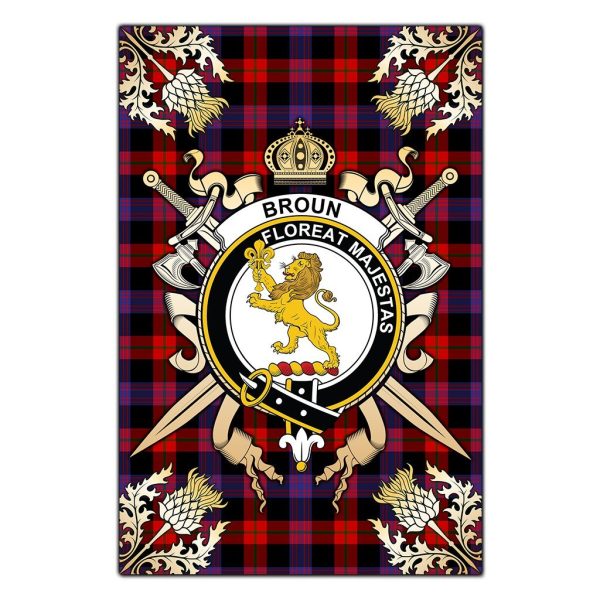 Broun Modern Tartan Crest Black Garden Flag - Gold Thistle Style Sale