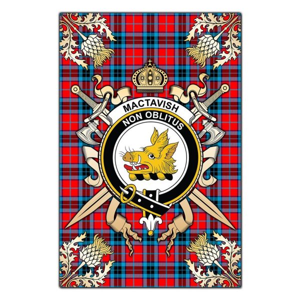 MacTavish Modern Tartan Crest Black Garden Flag - Gold Thistle Style For Discount