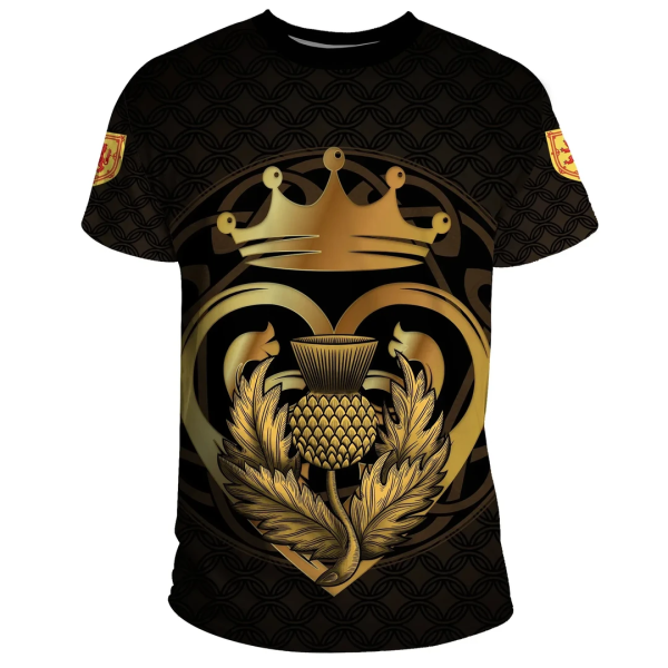 Scots Print T-shirt - Luckenbooth Thistle And Lion Style T-shirt Online Sale