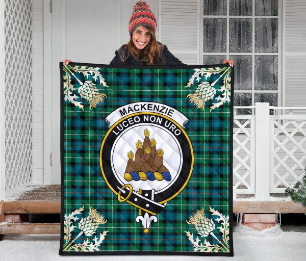 MacKenzie Ancient Tartan Crest Premium Quilt - Gold Thistle Style SP Sale