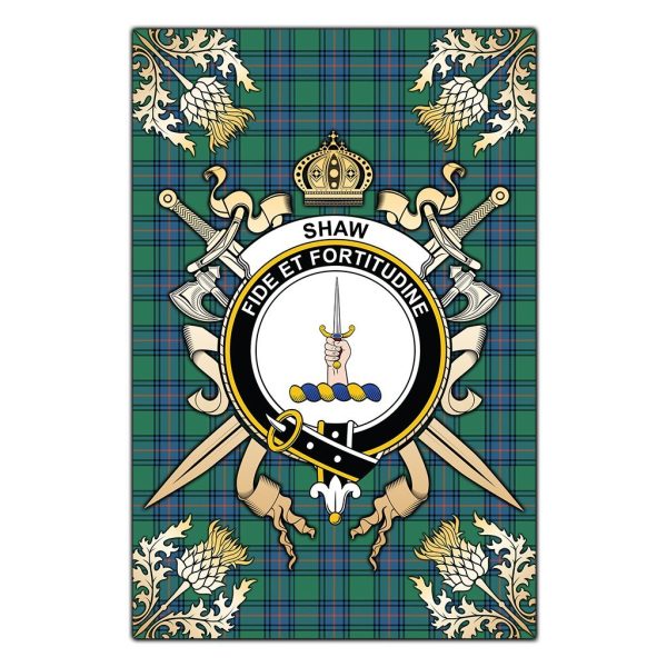 Shaw Ancient Tartan Crest Black Garden Flag - Gold Thistle Style Supply