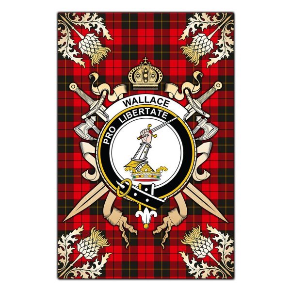 Wallace Weathered Tartan Crest Black Garden Flag - Gold Thistle Style Sale