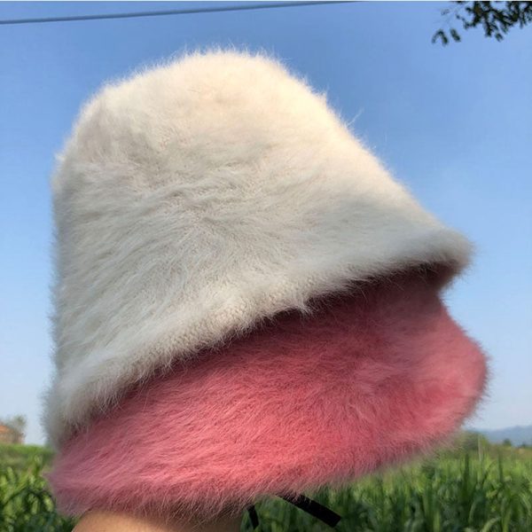 Winter Women Solid Color Fur Hat Bucket Cap Fisherman Hat Bucket Hat Hot on Sale - Image 4