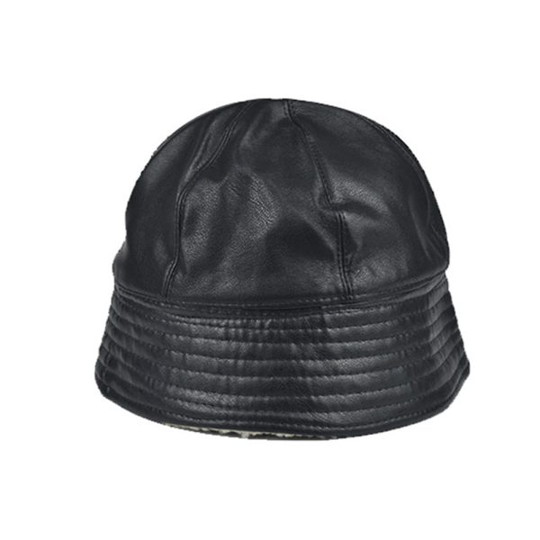 Winter Hats For Women Black PU Bucket Hat Streetwear Plus Velvet Caps Supply