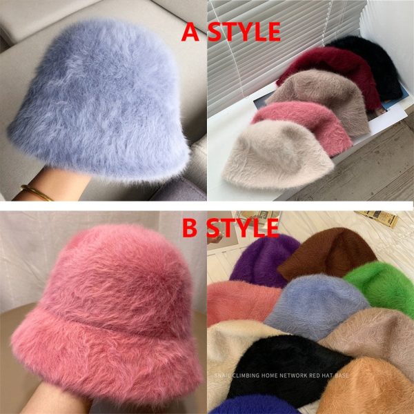 Winter Women Solid Color Fur Hat Bucket Cap Fisherman Hat Bucket Hat Hot on Sale - Image 5
