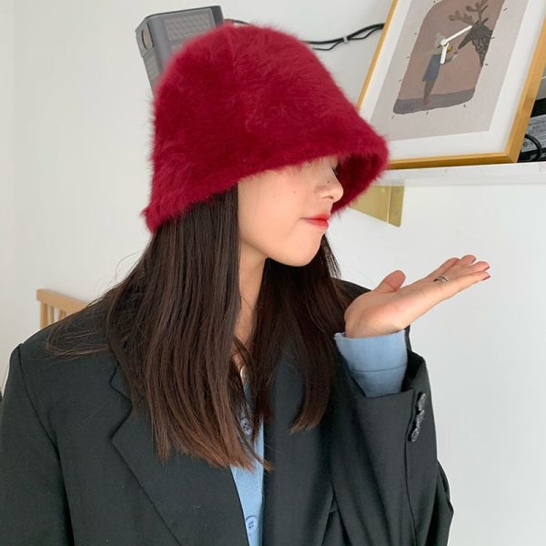 Winter Women Solid Color Fur Hat Bucket Cap Fisherman Hat Bucket Hat Hot on Sale - Image 2