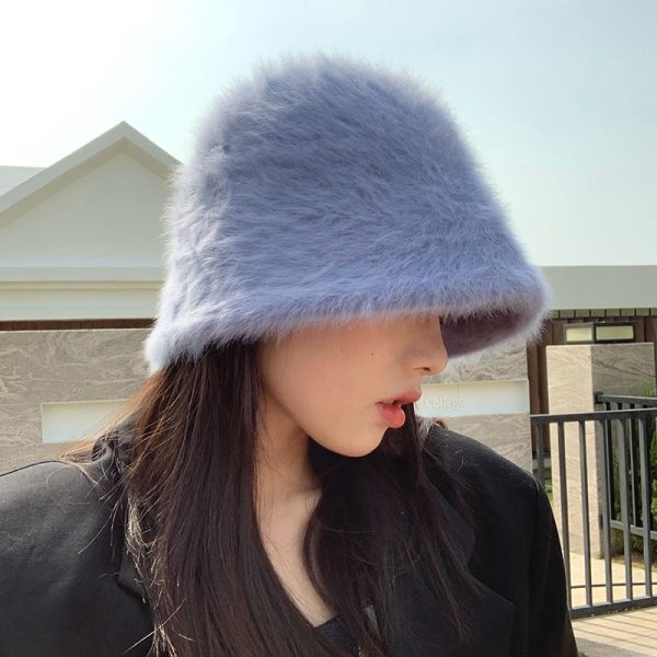 Winter Women Solid Color Fur Hat Bucket Cap Fisherman Hat Bucket Hat Hot on Sale